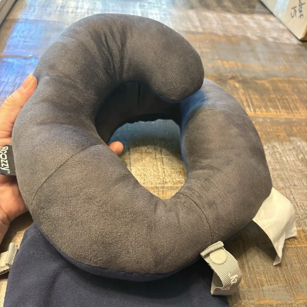 BCOZZY Neck Pillow for Travel Neck Large Blue and Gray With Case